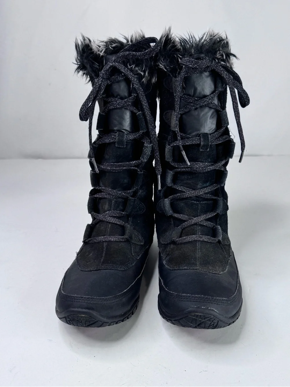 The North Face Women's Black Lace-Up Faux Fur Winter Boots